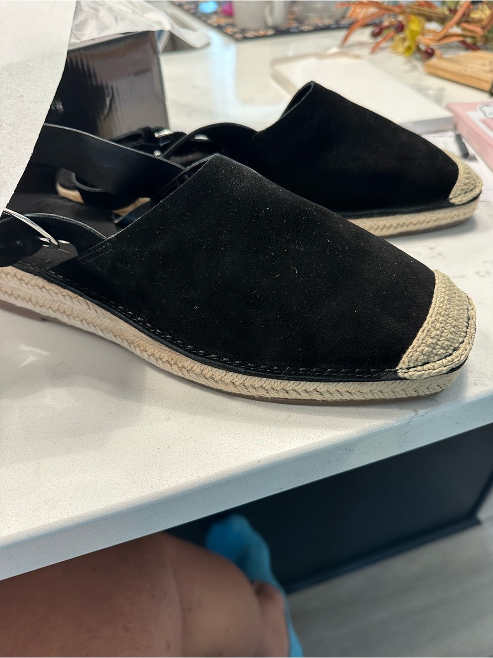 Blondo Black Suede Espadrille Slingback Flats